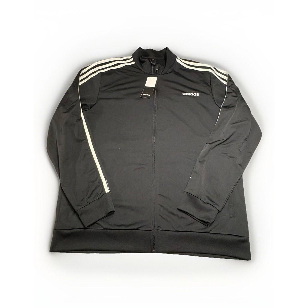 ADIDAS ESSENTIALS 3-STRIPES TRICOT TRACK FULL ZIP BLACK JACKET MENS SIZE XL NEW